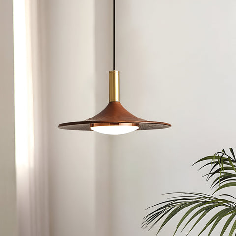 Pendant Light with Walnut-Finish Iron Shade