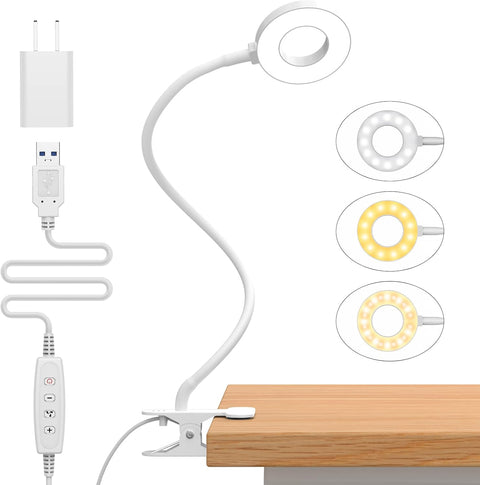 LED Desk Clamp Lamp with Flexible Gooseneck, 3 Color Modes and 10 Brightness Levels