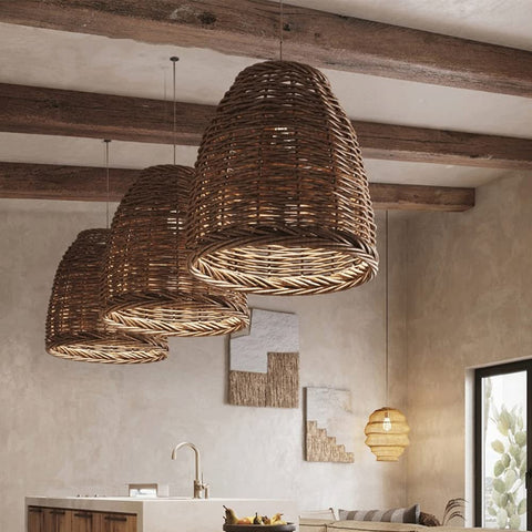 Handwoven Rattan Pendant Light for Dining Room and Bedroom Lighting