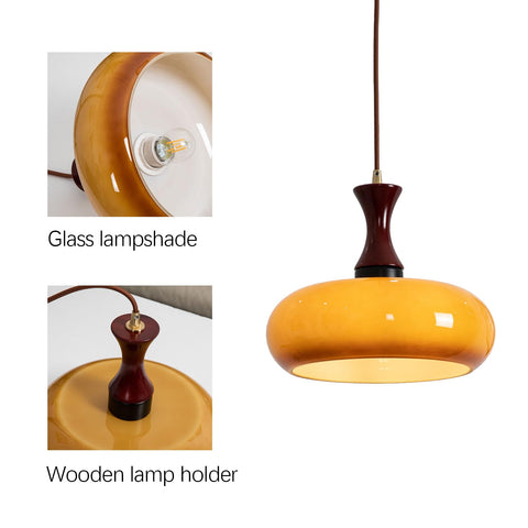 Glass Dome Pendant Light with Wood Accent