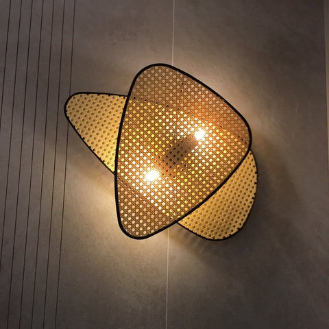 Woven Rattan Wall Sconce for Wabi-Sabi Bedrooms and Living Rooms