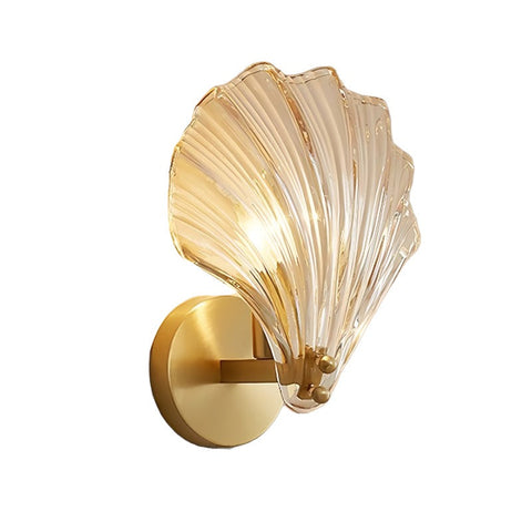 Wall Light with Brass and Glass Seashell Shade