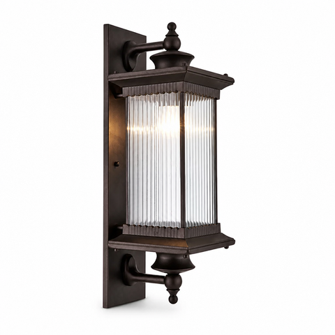 Traditional Ribbed Glass Outdoor Wall Light with Metal Frame and E26 or E27 Socket