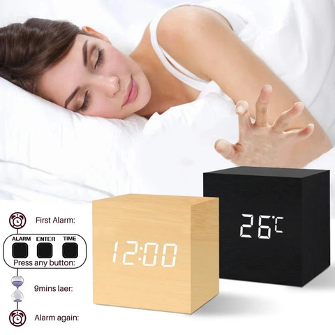 Digital Alarm Clock with Cube Design and Adjustable LED Display