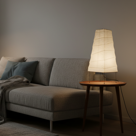 Table Lamp with Tapered Paper Lantern Shade and Metal Legs