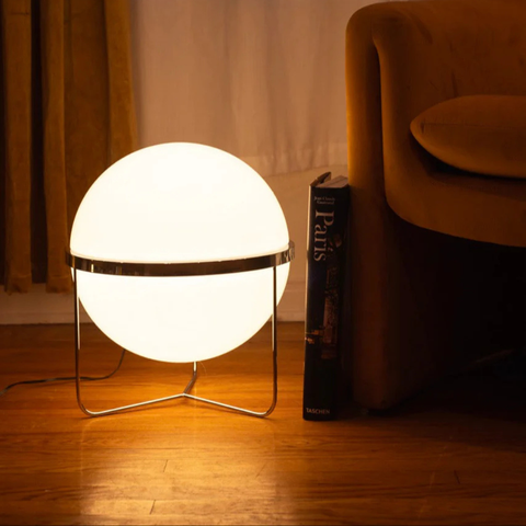 Floor Lamp with Globe Shade and Open Metal Frame