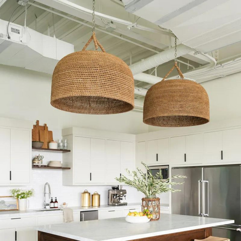 Pendant Light with Handwoven Rattan and Japandi Dome Shade