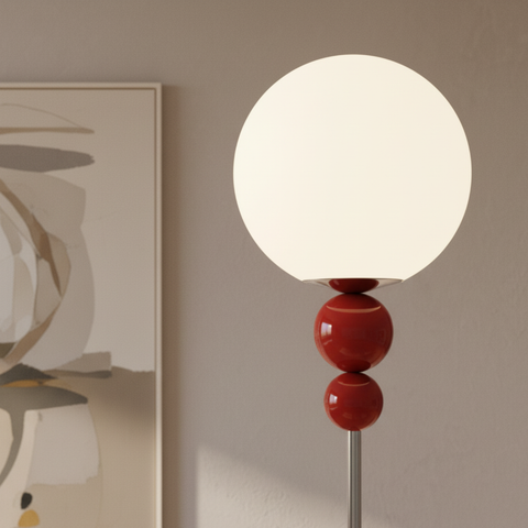 Floor Lamp with Globe Diffuser and Stacked Sphere Details