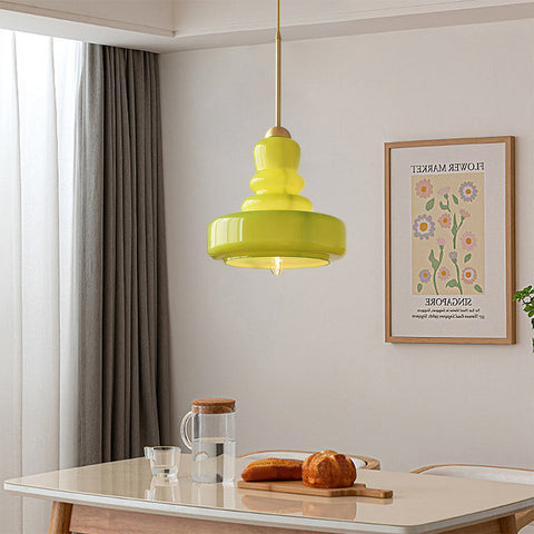 Glass Gourd Pendant Light with Tiered Shade