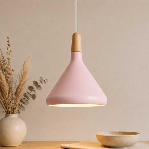 Wood-Accent Aluminum Pendant Light with Three Sizes for Indoor Use