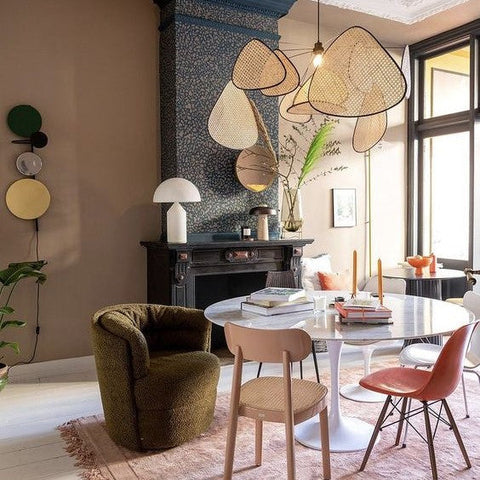Retro Rattan Cane Chandelier for Dining Rooms and Open Living Spaces