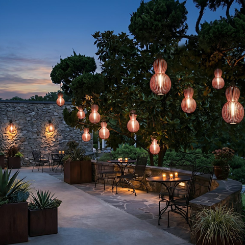 Outdoor Pendant Light with Woven Synthetic Vine Shade