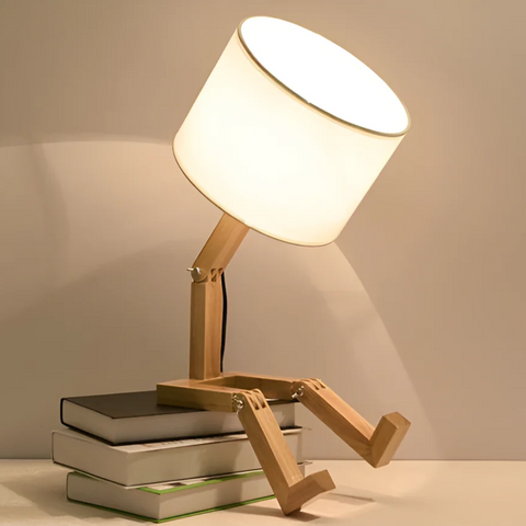 Adjustable Wood Table Lamp with Fabric Shade for Directional Light