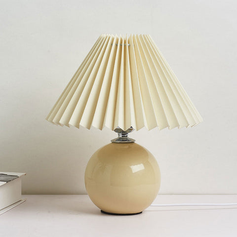 Ceramic Table Lamp with Pleated Fabric Shade for Bedside Use