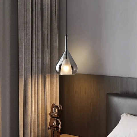 Pendant Light with Teardrop Glass and Reflective Smoke Finish