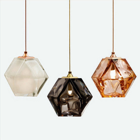 Geometric Glass Pendant Light with Faceted Shade