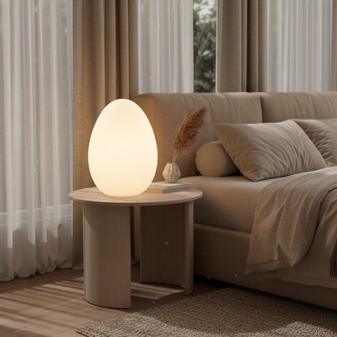 Floor Lamp with Sculptural Egg Shape and Three LED Light Colors