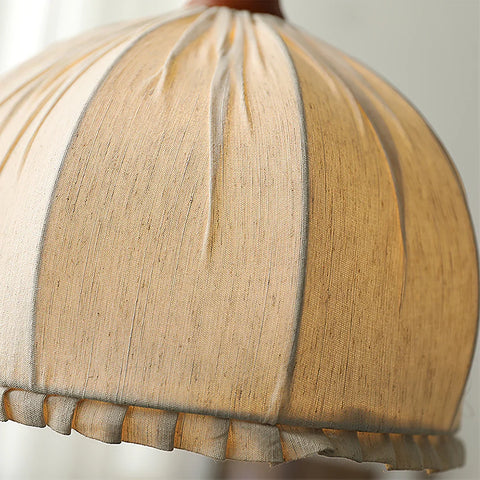 Pendant Light with Pleated Linen Dome Shade and Wood Cap