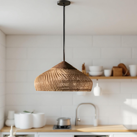 Pendant Light with Woven Rattan Dome