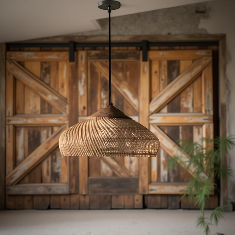 Pendant Light with Woven Rattan Dome