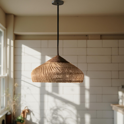 Pendant Light with Woven Rattan Dome