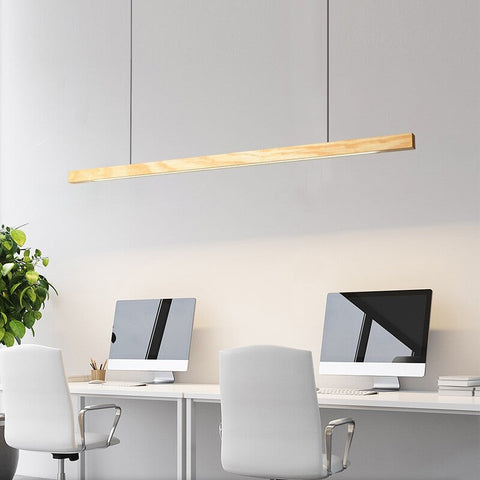 Linear Wood-Look LED Pendant Light for Kitchen Islands and Dining Tables