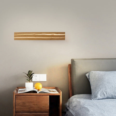 Wood LED Wall Sconce with Linear Light Detail