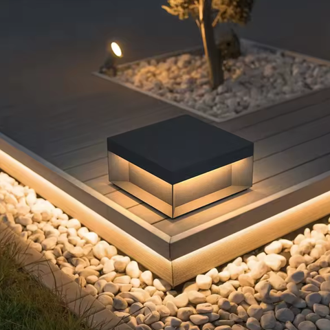 Outdoor Post Light with Square Glass Enclosure and LED Lighting