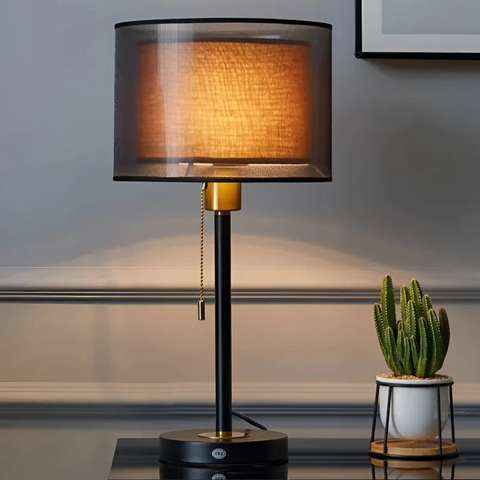 Vintage Table Lamp with Double Fabric Shade for Warm Ambient Indoor Lighting
