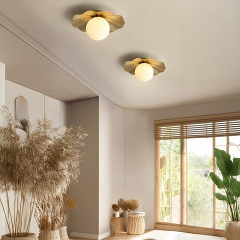 Hammered Copper Flush Mount Light with Frosted Glass for Hallways