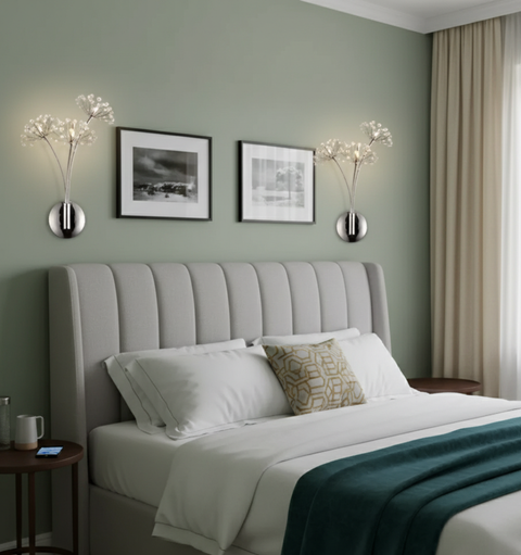 Wall Sconce with Dandelion-Shaped Crystal Clusters and LED Light