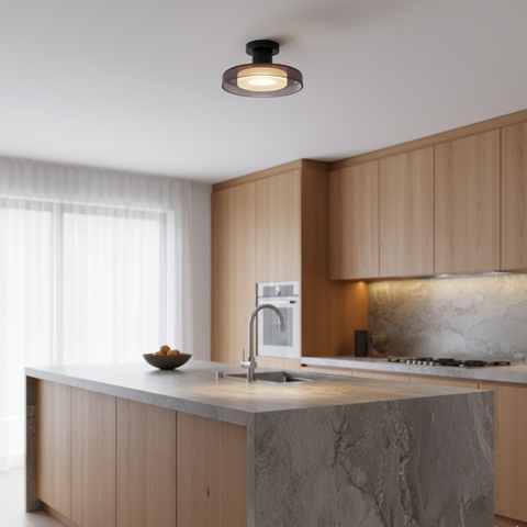 Ceiling Light with Rounded Glass Ring and Warm LED Lighting