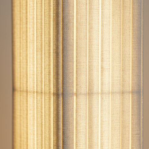 Floor Lamp with Pleated Fabric Shade and Wood Base
