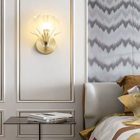 Wall Light with Brass and Glass Seashell Shade