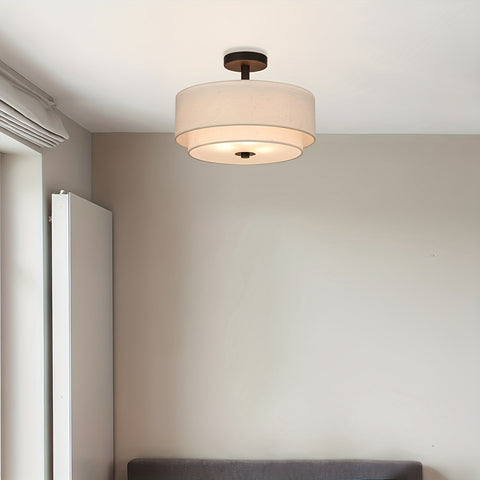 Modern Linen Drum Semi-Flush Mount Ceiling Light
