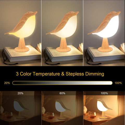 Rechargeable Bird-Shaped LED Table Lamp with Adjustable Brightness for Bedroom