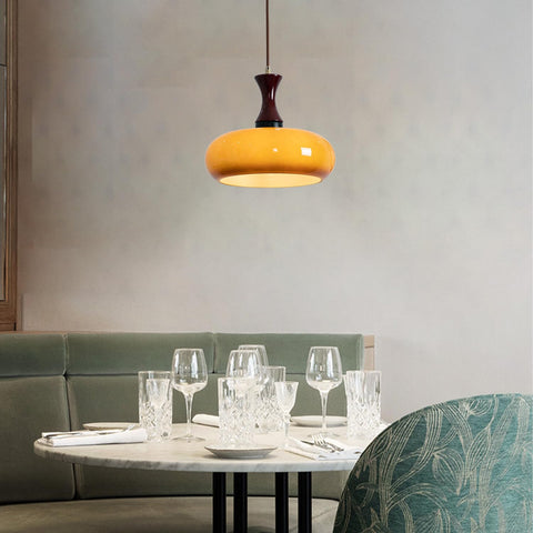 Glass Dome Pendant Light with Wood Accent