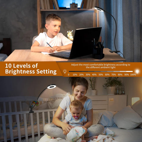 LED Desk Clamp Lamp with Flexible Gooseneck, 3 Color Modes and 10 Brightness Levels