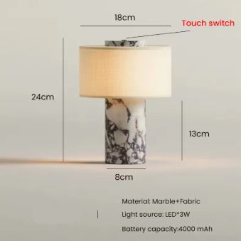 Portable Marble and Linen Rechargeable LED Table Lamp with Touch Dimming