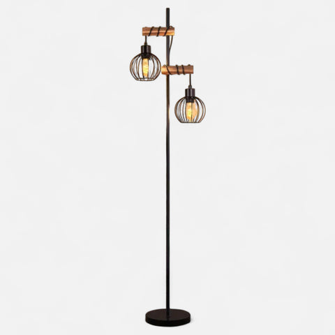 Vintage Wooden Floor Lamp – Industrial Metal Design for Living Room