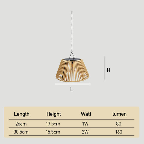 Vintage Rattan Pendant Light with Solar Hanging Lamp for Garden