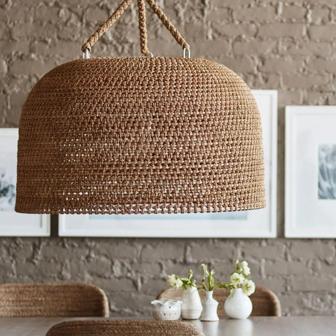 Pendant Light with Handwoven Rattan and Japandi Dome Shade