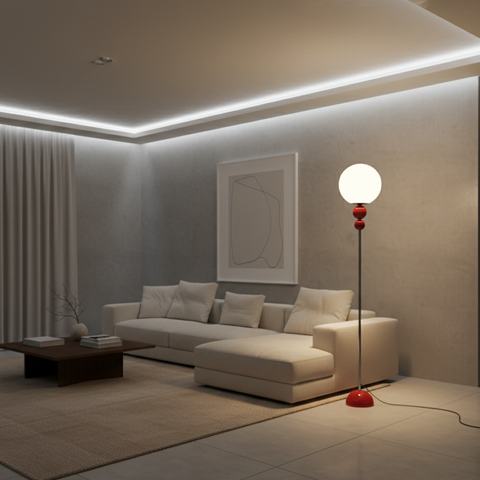 Floor Lamp with Globe Diffuser and Stacked Sphere Details