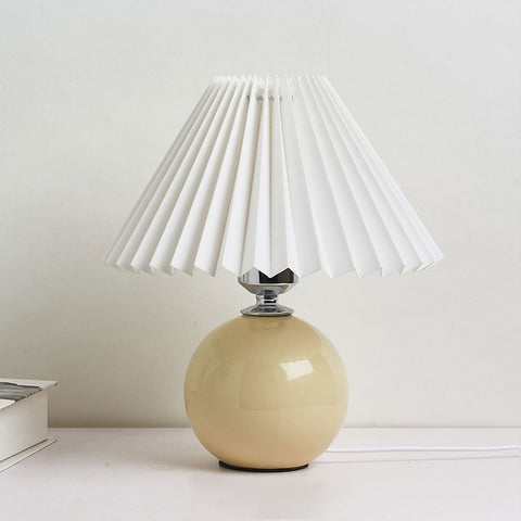 Ceramic Table Lamp with Pleated Fabric Shade for Bedside Use