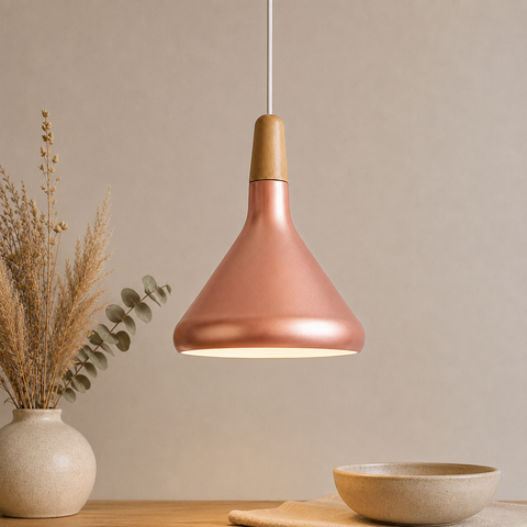 Wood-Accent Aluminum Pendant Light with Three Sizes for Indoor Use