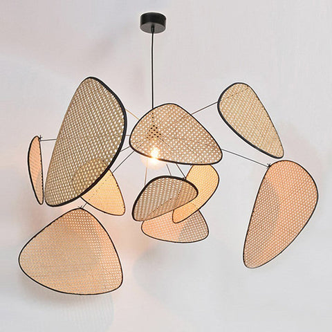 Retro Rattan Cane Chandelier for Dining Rooms and Open Living Spaces
