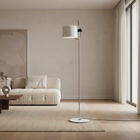 Floor Lamp with Adjustable Rounded Shade and Foot Switch Control