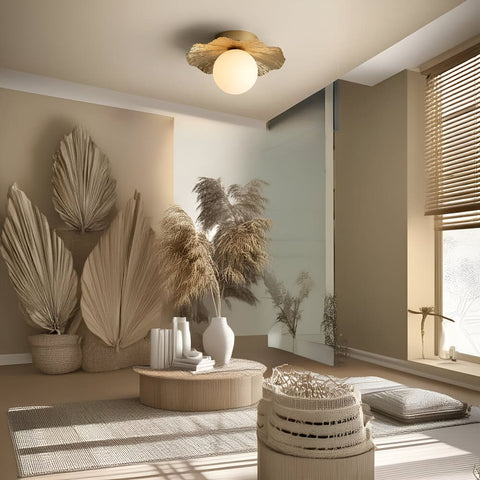 Hammered Copper Flush Mount Light with Frosted Glass for Hallways