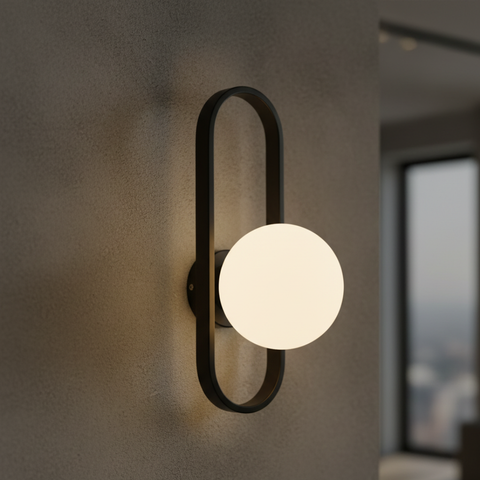 Wall Sconce with Oval Metal Frame and Glass Globe Shade