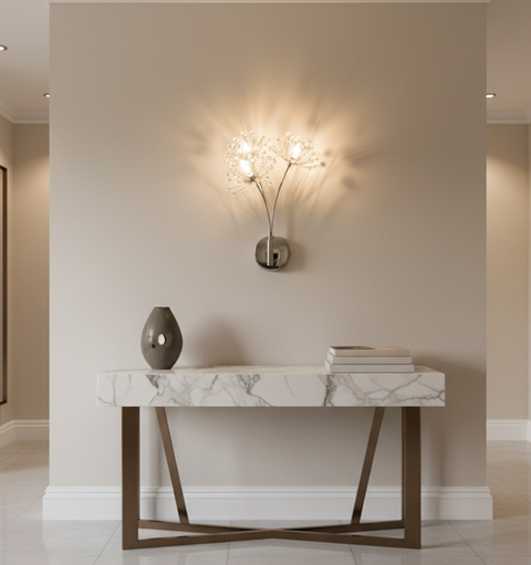 Wall Sconce with Dandelion-Shaped Crystal Clusters and LED Light